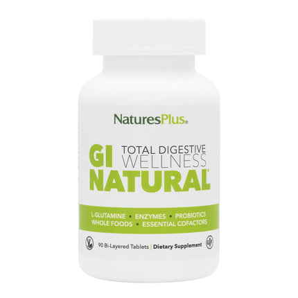 Nature’sPlus GI Natural Total Digestive Wellness – 90 Bi-Layered Tablets (Pack of 2) | Probiotics, Prebiotics, Enzymes + L-Glutamine | Gluten Free