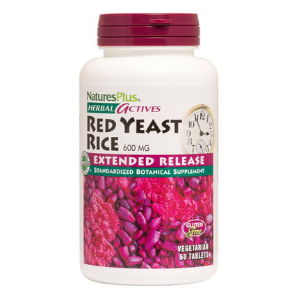 NaturesPlus Herbal Actives Red Yeast Rice, Extended Release 600mg — 60 Vegan Tablets | Cholesterol Support