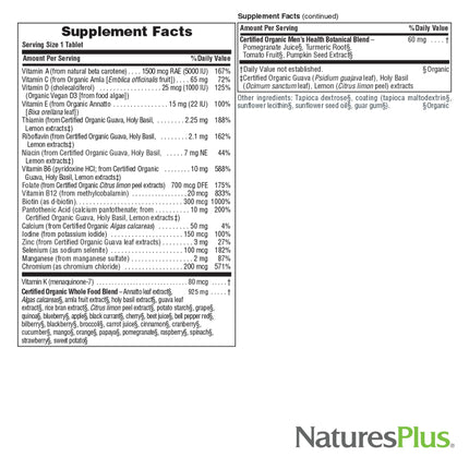 NaturesPlus Source of Life Garden Certified Organic Men's Once Daily Multivitamin – 30 Vegan Tablets (30 Servings)