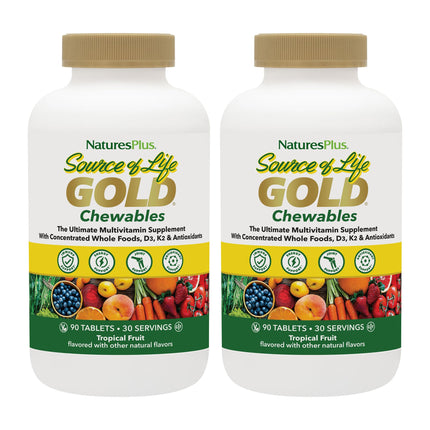 NaturesPlus Source of Life Gold Multivitamin - 90 Chewable Tablets Pack of 2 - Gluten Free - 60 Total Servings