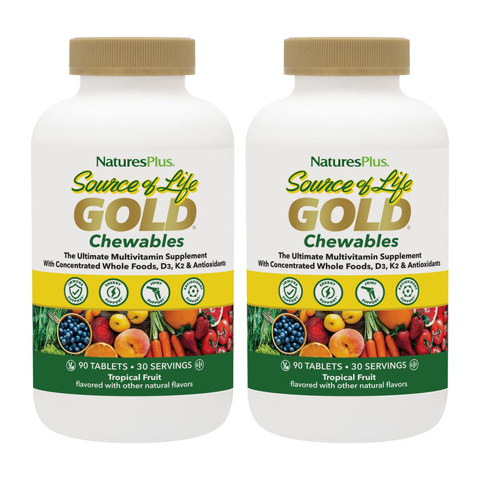 NaturesPlus Source of Life Gold Multivitamin - 90 Chewable Tablets Pack of 2 - Gluten Free - 60 Total Servings