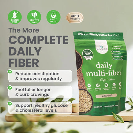 nbpure Daily Fiber Powder Blend – Digestive Health, Cholesterol Support, Weight Management | Savory Mocha, 45 Servings