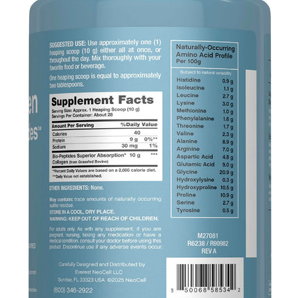 NeoCell Collagen Bio-Peptides Powder - 10oz | Grass-Fed, 18 Essential Amino Acids