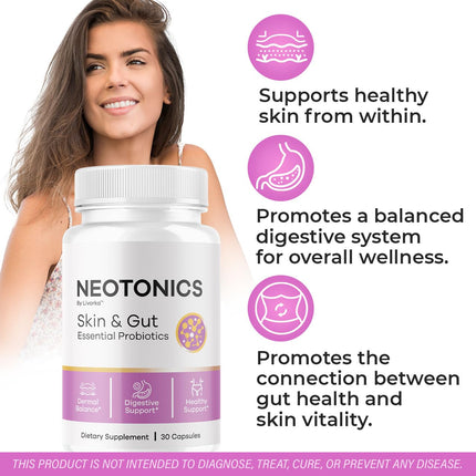 (2 Pack) Neotonics Capsules – Official Neotonics Skin & Gut Probiotics, 60 Capsules for 2 Months