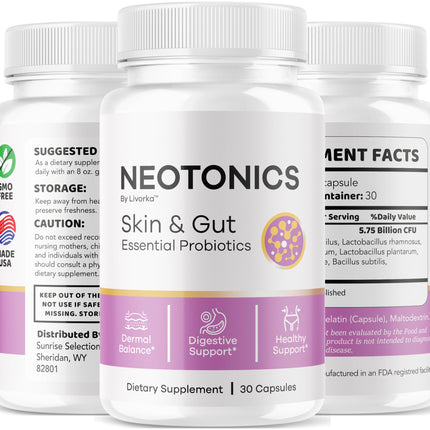 (2 Pack) Neotonics Capsules – Official Neotonics Skin & Gut Probiotics, 60 Capsules for 2 Months