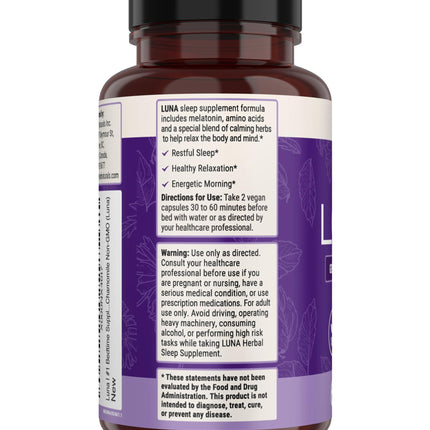 Nested Naturals Luna Sleep Aid - Non-Habit Forming Sleep Support with Valerian, Melatonin, Chamomile & More - 60 Vegan Capsules