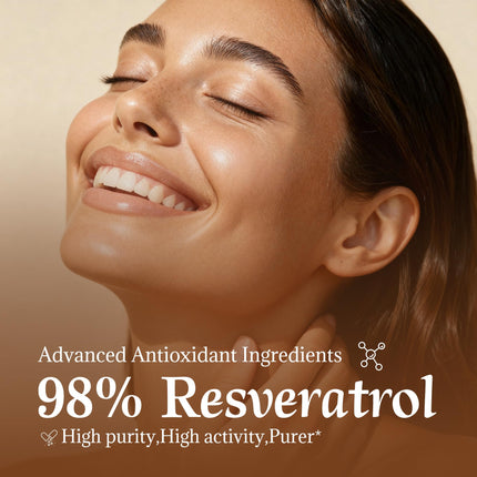 NEUNEST 98% Trans-Resveratrol Supplement for Skin Glow – Collagen, Hyaluronic Acid, Quercetin | 60 Capsules