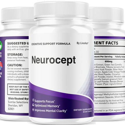 (3 Pack) Neurocept Brain Supplement Capsules – Memory & Focus Support – 180 Capsules (3 Months)