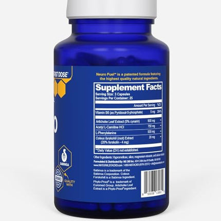 NATURAL STACKS NeuroFuel Nootropic – 750mg L-Carnitine & 500mg L-Phenylalanine – Focus & Memory Support – 75 Pills