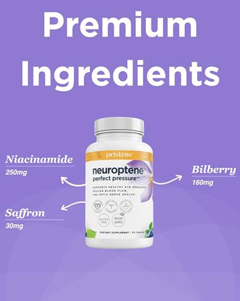 Pristene Eye Vitamins with Bilberry, Saffron, Niacinamide & CoQ10 for Optic Nerve Support – Neuroptene (60 Capsules)