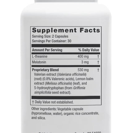 NeuroScience GABA PM Calm Sleep Aid for Adults - 400mg L-Theanine + 5-HTP + Magnesium (60 Capsules)
