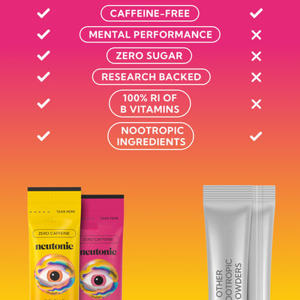 Neutonic Nootropic Focus Blend Powder | Peach Mango & Wild Berry, 32 Sticks | Caffeine Free