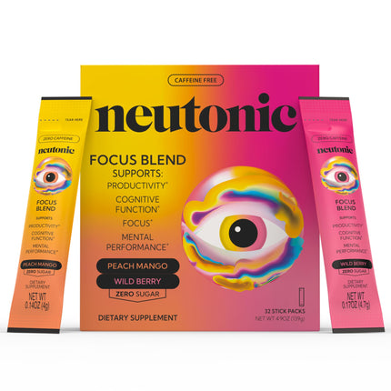 Neutonic Nootropic Focus Blend Powder | Peach Mango & Wild Berry, 32 Sticks | Caffeine Free