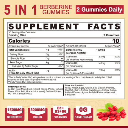 NEVISS Berberine Supplement 1500mg – Vegan, Non-GMO Gummies