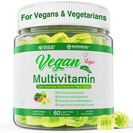 NEVISS Vegan Multivitamin Gummies for Vegans & Vegetarians – Sugar Free, 60 ct