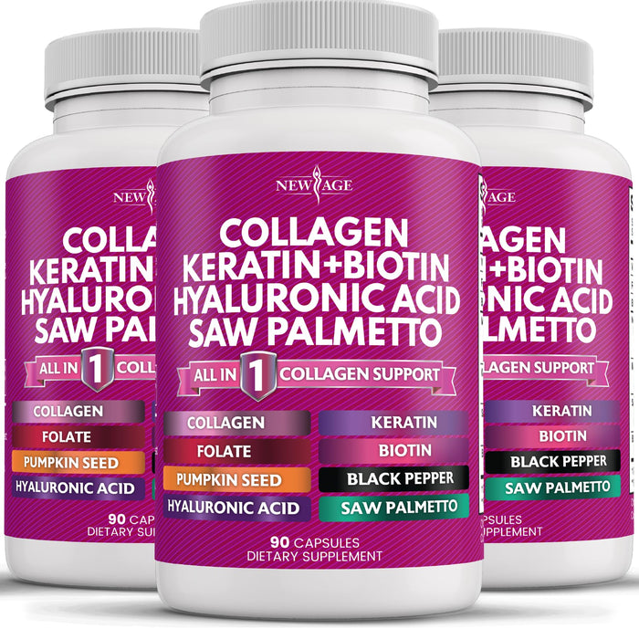 NEW AGE Collagen Pills with Biotin, Keratin & Hyaluronic Acid – 270 Count