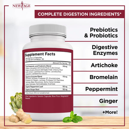 New Age Digestive Enzymes for Gut Health – Probiotic + Lipase Blend