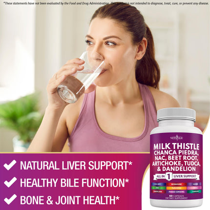 NEW AGE Milk Thistle NAC Chanca Piedra Liver Support – 180 Count, 28-in-1 Formula