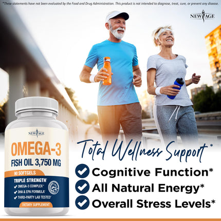 NEW AGE Triple Strength Omega 3 Fish Oil 3750 mg – 1350 mg EPA + 900 mg DHA | 270 Softgels