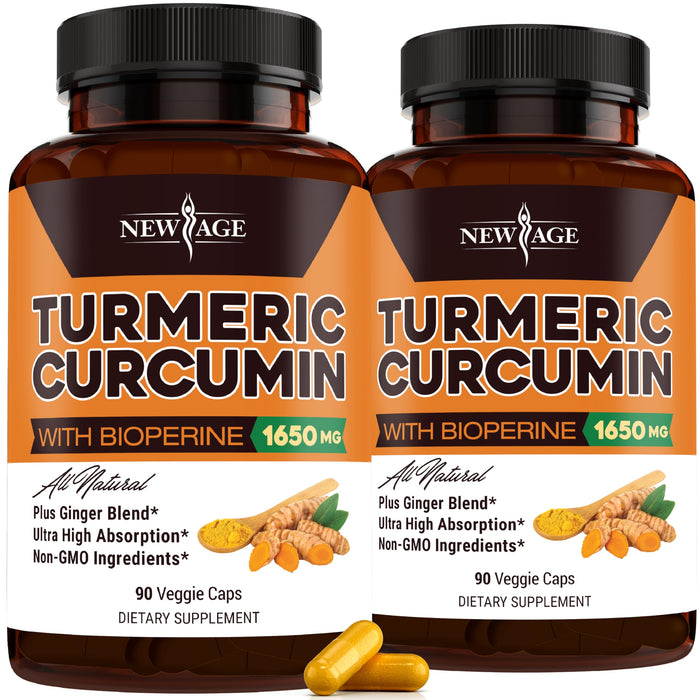 NEW AGE Turmeric Curcumin Capsules – 180 Count, Pack of 2, Standardized Curcuminoids