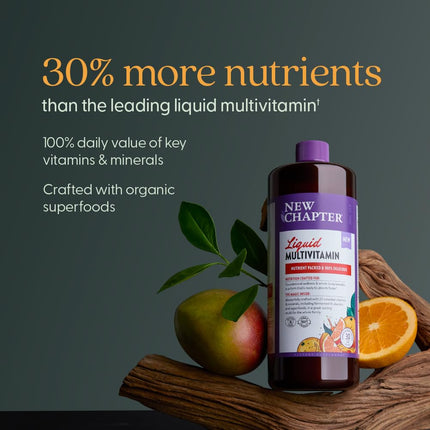 New Chapter Liquid Multivitamin + Mineral – 22 Nutrients, Easy Absorption, Orange Mango 30 oz