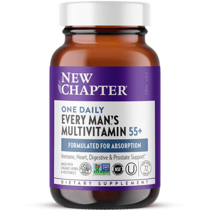 New Chapter Men's One Daily 55+ Multivitamin – Fermented, Non-GMO, 72 Tablets