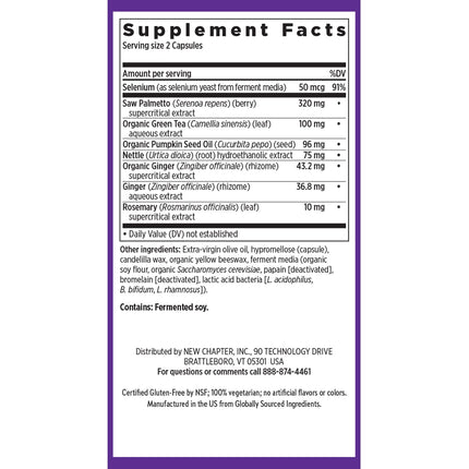 New Chapter Prostate 5LX™ – Prostate Supplement with Clinical-Strength Saw Palmetto + Fermented Selenium, 180 Vegetarian Capsules