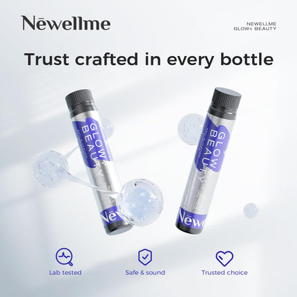 NEWELLME Glow+Beauty Collagen Drink – Liquid Beauty Supplement with Hyaluronic Acid & Antioxidants | 28 Bottles