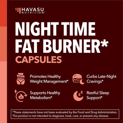 Night Time Fat Burner Metabolism Booster — Appetite Suppressant, 120 Pills