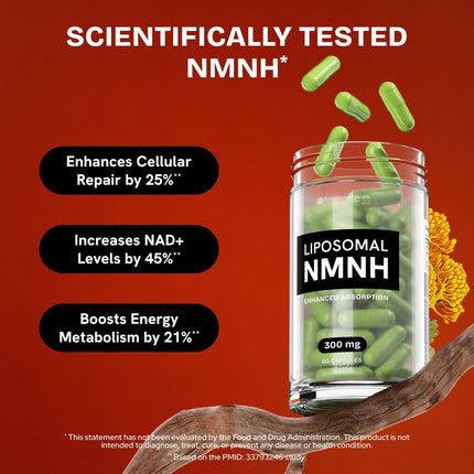 Resurrected Health Liposomal NMNH (300mg) – NAD+ Booster for Energy, Focus - 60 Capsules (4 Packs)