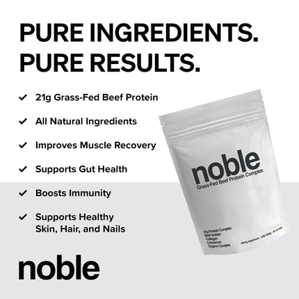 Noble Grass-Fed Beef Protein Powder with Collagen & Colostrum – Vanilla, 30 Servings | Keto & Gluten-Free