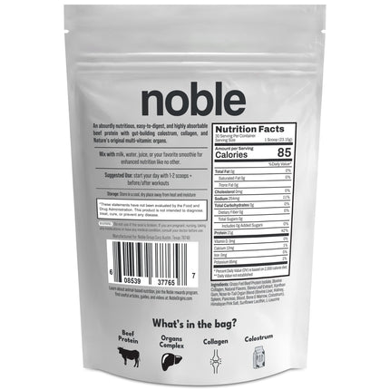 Noble Grass-Fed Beef Protein Powder with Collagen & Colostrum – Vanilla, 30 Servings | Keto & Gluten-Free