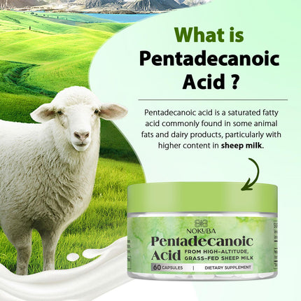 Nokuba Pentadecanoic Acid C15:0 300mg – High-Altitude Sheep Milk Sourced, 120 Capsules | USA Made