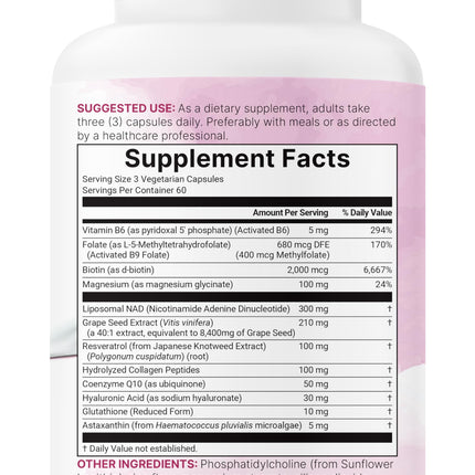 Pure Liposomal NAD+ for Women – 9,000mg, 180 Veggie Capsules | 12-in-1 Anti-Aging & Energy