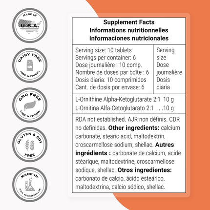 Supersmart OKG 10g per Day - L-Ornithine Alpha Ketoglutarate Supplement - 60 Tablets