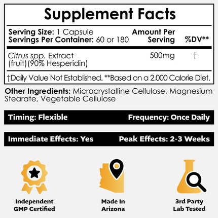 Nootropics Depot Hesperidin Capsules 500mg – 180 Count | 90% Citrus Extract | Supports Metabolic Function & Cardiovascular Health