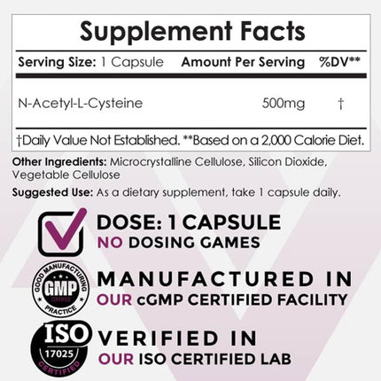 Nootropics Depot NAC 500mg Capsules – N-Acetyl L-Cysteine, 180 Count