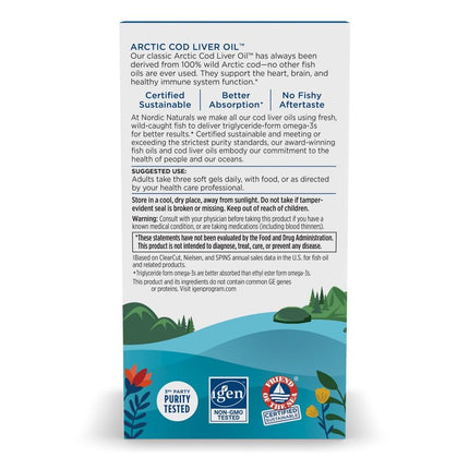 Nordic Naturals Arctic Cod Liver Oil Lemon – 180 Soft Gels | 750 mg Omega-3s (EPA & DHA)