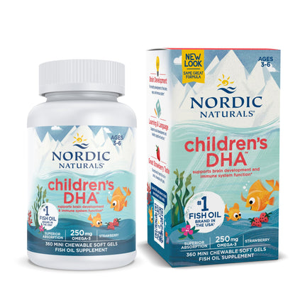 Nordic Naturals Children's DHA Strawberry – 360 Mini Chews, 250 mg Omega-3 (EPA & DHA) | Non-GMO, 90 Servings