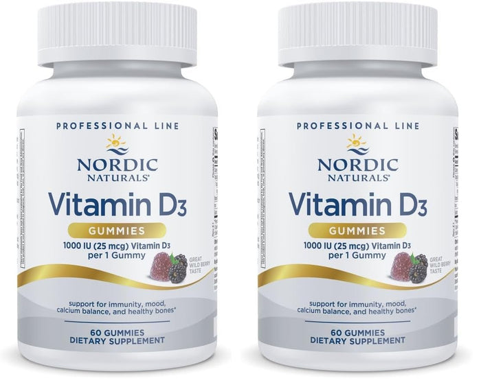 Nordic Naturals Vitamin D3 Gummies Wild Berry – 1000 IU, 2-Pack, Non-GMO