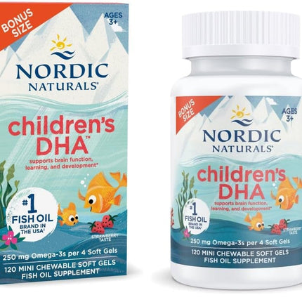 Nordic Naturals Children's DHA Strawberry - 120 Mini Chewables (Pack of 2) | 250 mg Omega-3 EPA/DHA