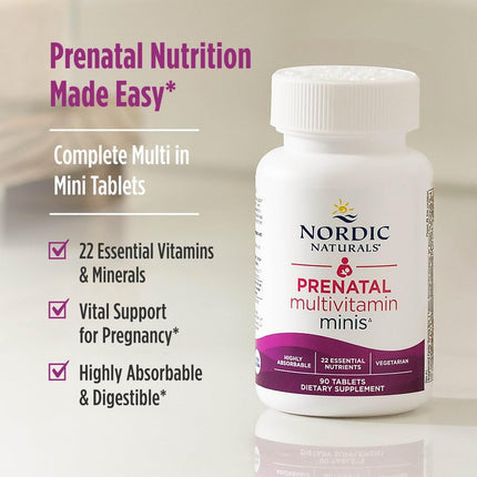 Nordic Naturals Vegetarian Prenatal Multivitamin Minis – 90 Easy-to-Swallow Tablets | Non-GMO