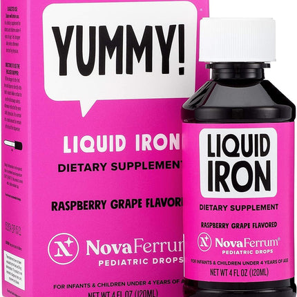 NovaFerrum Yummy | Pediatric Liquid Iron Drops for Infants & Toddlers | 15 mg/mL | Gluten Free | Sugar-Free | Raspberry