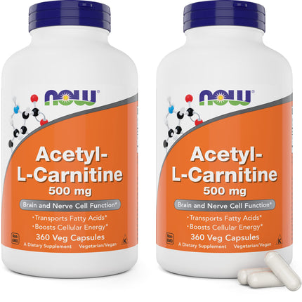 NOW Foods Acetyl L-Carnitine 500mg 2-Pack | 720 Capsules | Non-GMO, Vegan ACL 500 mg