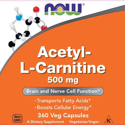NOW Foods Acetyl L-Carnitine 500mg 2-Pack | 720 Capsules | Non-GMO, Vegan ACL 500 mg