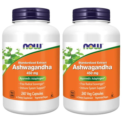 NOW Foods Ashwagandha Extract 450 mg – Vegan, Kosher, Non-GMO | 480 Veg Capsules (Pack of 2)