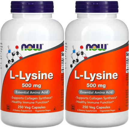 NOW Foods L-Lysine 500 mg | 250 Capsules (Pack of 2) – Immune Support & Collagen
