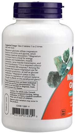 NOW Foods Magnesium Glycinate 100 mg — Highly Absorbable, 180 Tablets