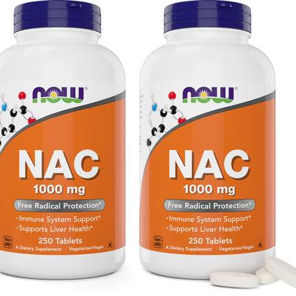 NOW Foods NAC 1,000 mg – 250 Tablets (Pack of 2) | Vegetarian, Non-GMO