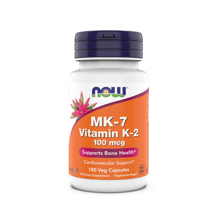 Now Supplements MK-7 Vitamin K-2 100 mcg - Cardiovascular & Bone Health - 180 Veg Capsules
